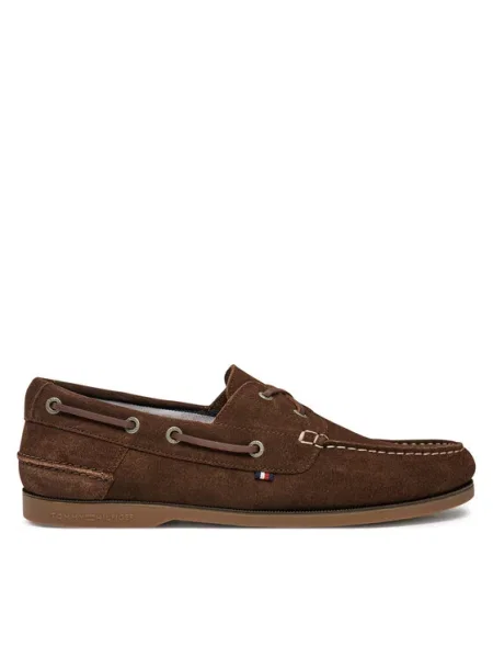 Велурени мокасини Tommy Hilfiger TH BOAT SHOE CORE SUEDE кафяво