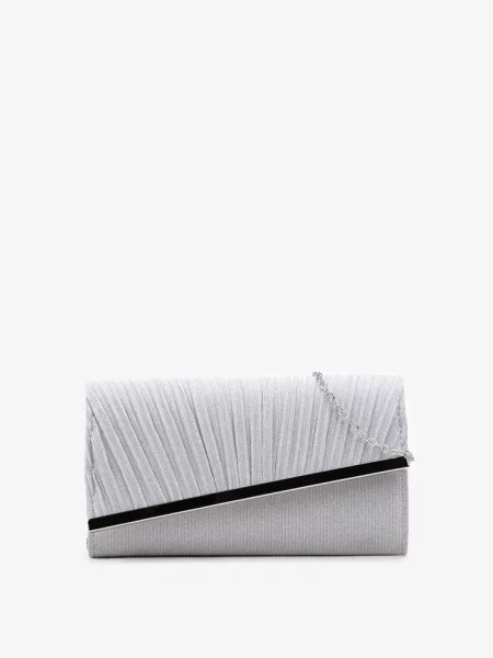 Torebka Kopertowa Ozdobiona Brokatem i Asymetryczną Klapką Trippiera srebrna