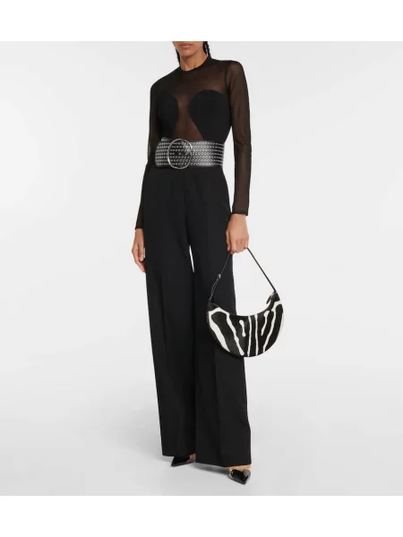 Papuci tip mules Alaïa din piele de lac negru
