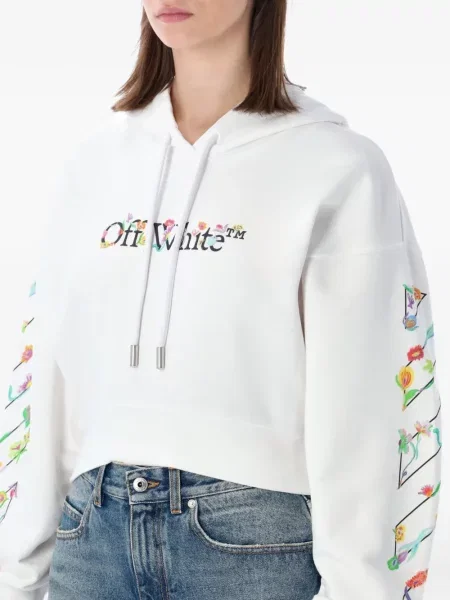 Hanorac cu glugă Off-white cu model floral cu imagine alb