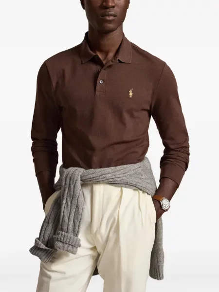 Мрежеста бягане подрязан поло тениска Polo Ralph Lauren синьо