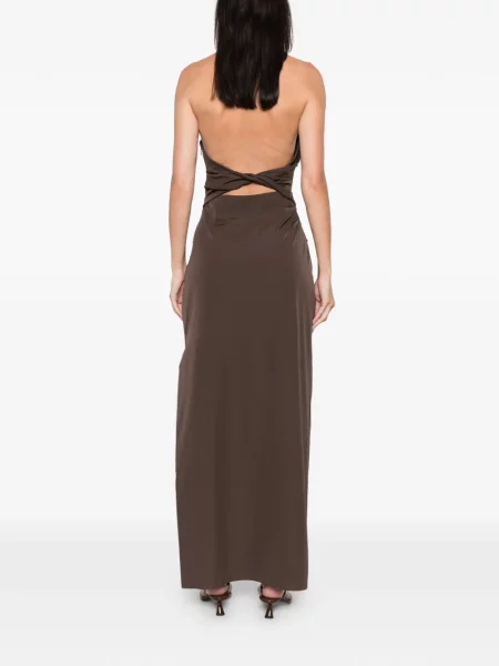 Rochie Sir cu gât halter de costum maro