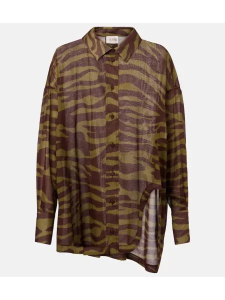 Cămașă The Attico cu imagine din muselină cu model zebră verde