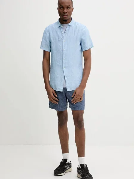 Superdry koszula lniana regular z kołnierzykiem włoskim niebieski