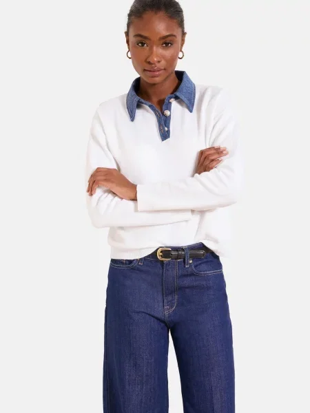 Lipsy Pulover albastru denim alb