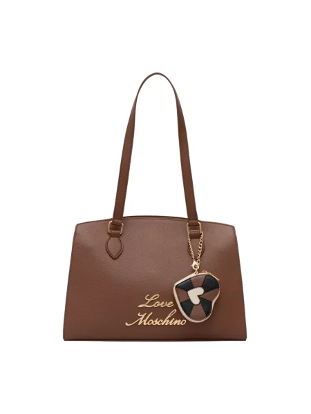 Shopperka Love Moschino w serca z logo brązowa