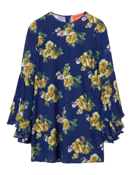 Rochie mini La Doublej cu model floral de costum albastru
