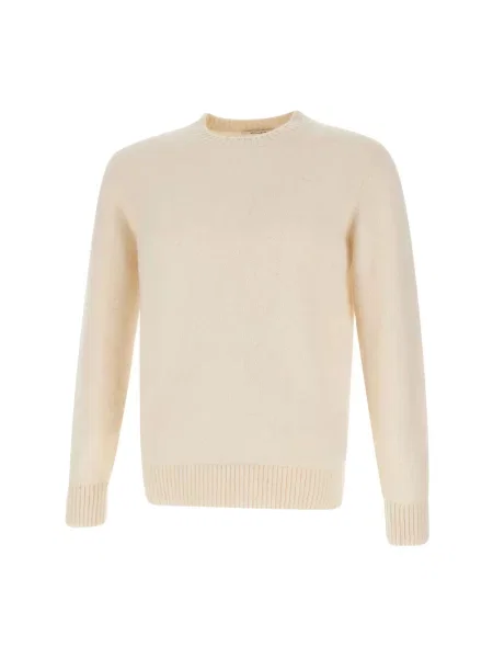 Sweter Kangra wełniany z okrągłym dekoltem biały