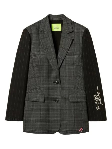 Sacou Twinset cu broderie în carouri gri