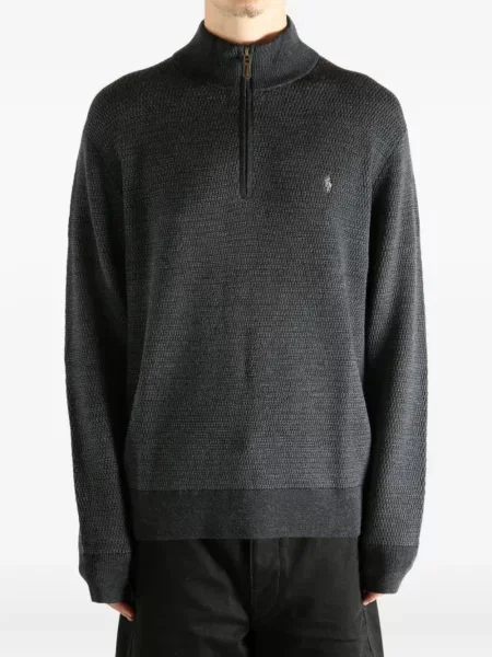 Pulover Polo Ralph Lauren cu broderie de jumătate de fermoar negru