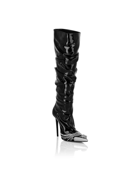Lakierowane botki Philipp Plein skórzane na wysokim obcasie czarne
