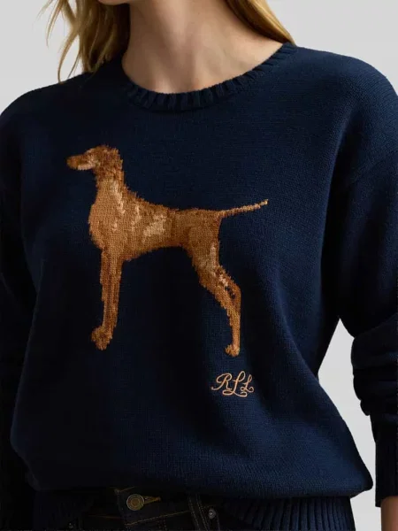 Sweter o kroju regular fit z motywem psa Lauren Ralph Lauren granatowy