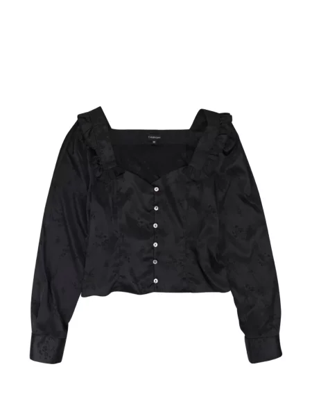 Bluză Callipygian cu model floral cu volane din jacard negru
