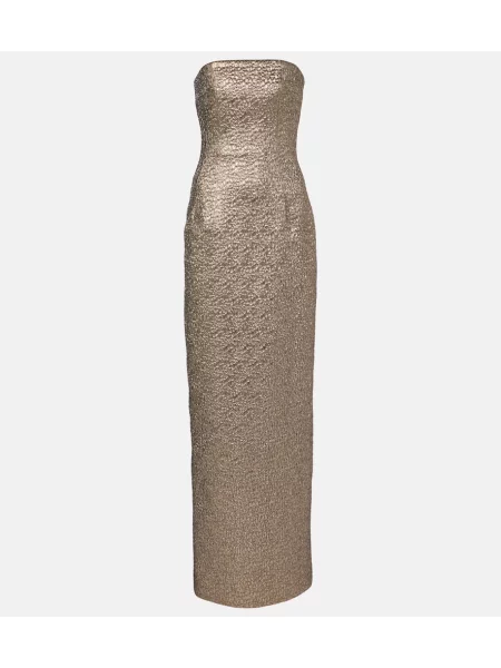 Rochie Emilia Wickstead cu model floral din jacard auriu