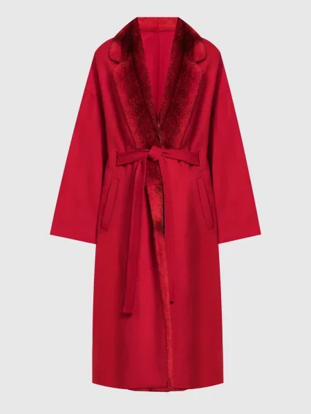 Пальто з кашеміру та вовни з хутром норки Malamati червоне