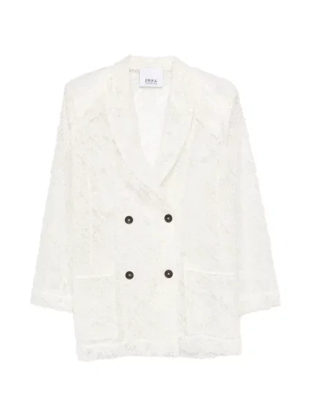 Marynarka Erika Cavallini z frędzli dwurzędowa biała