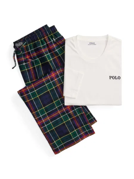 Polo Ralph Lauren Pijama lungă albastru închis / verde închis / roșu rodie alb