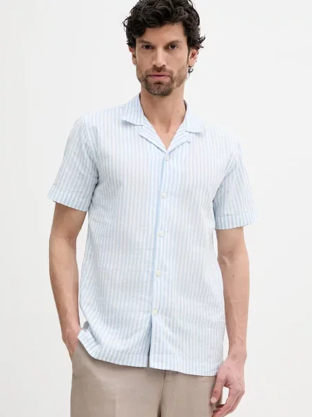 Ленена риза Lindbergh със свободна кройка синьо