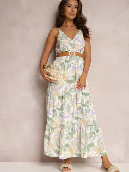 Rochie Alb-Verde cu Nevin alb