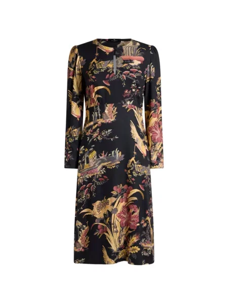 Rochie midi Etro cu model floral din crep negru