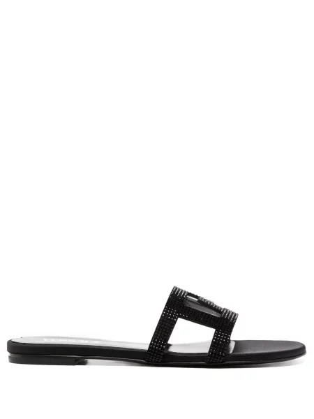 Sandale Versace fără toc de cristal negru