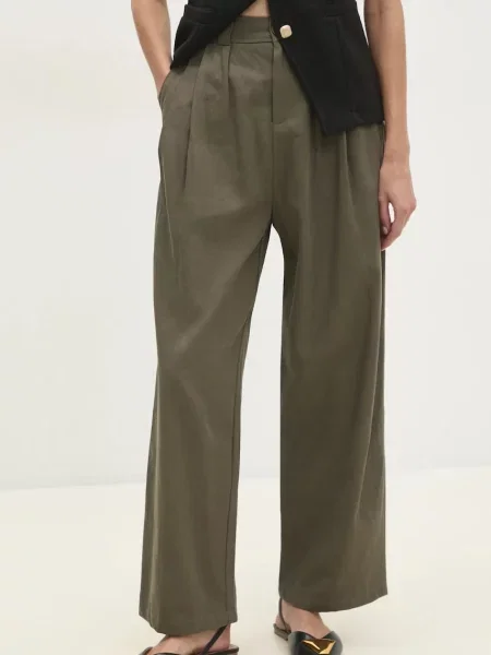 Панталон Answear Lab със стандартна кройка с висока талия зелено