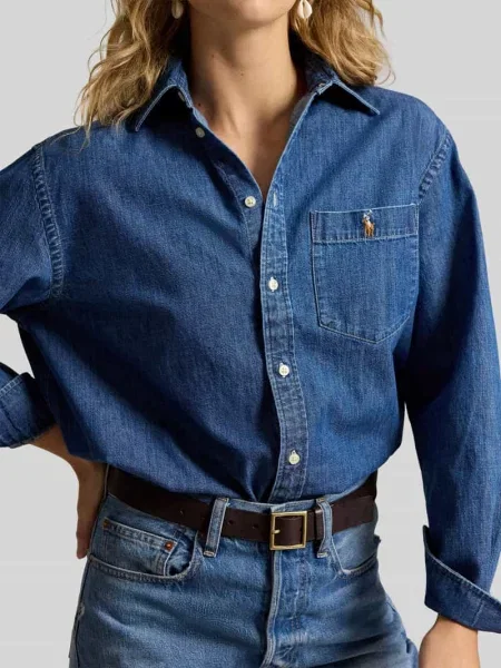 Bluzka koszulowa o kroju relaxed fit z czystej bawełny Polo Ralph Lauren niebieska