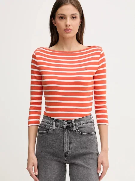 Majica z dolgimi rokavi Tommy Hilfiger oranžna