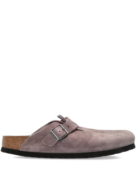 Papuci tip mules Birkenstock din piele de căprioară cu cataramă roz