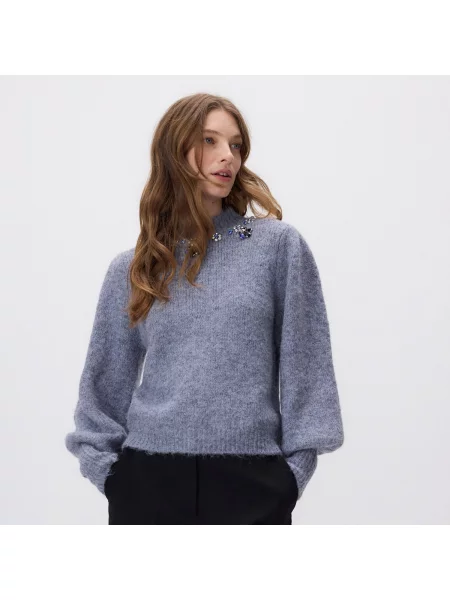 Reserved Svetr s bižuterní aplikací ocelově modrá