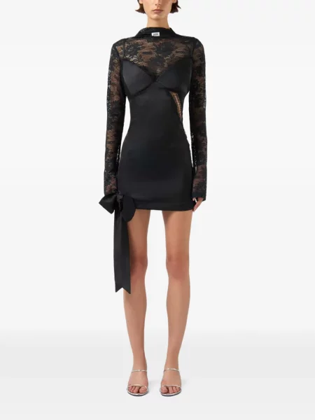 Rochie mini Gcds cu funde din dantelă negru