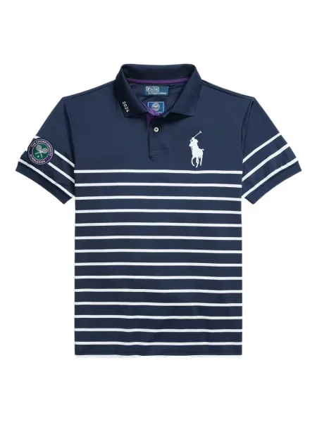 Tricou Polo Ralph Lauren din piele cu broderie în carouri maro