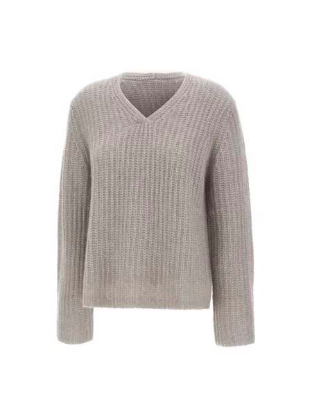 Sweter Hemisphere z dekoltem w serek szary