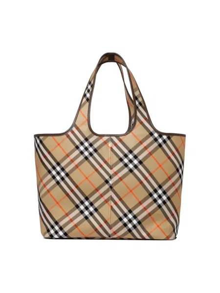 Wielobarwność shopperka Burberry płócienna w kratkę beżowa