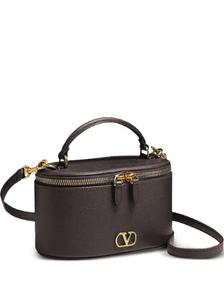 Δερμάτινη τσάντα shopper Valentino Garavani καφέ