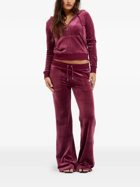 Велур суичър с качулка Juicy Couture червено