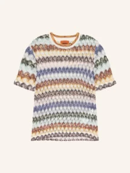 Missoni Úpletové Tričko S Třpytivou Přízí krémová / tmavě zelená modrá