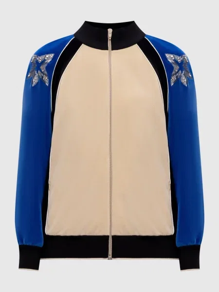 Спортивна велюрова куртка з кристалами Valentino бежева