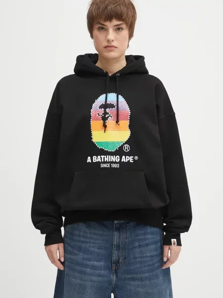 Sweter A Bathing Ape® z kapturem z nadrukiem czarny