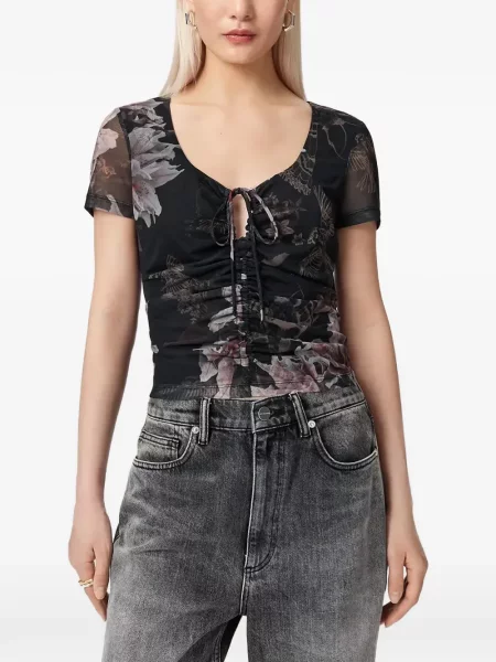 Tricou Allsaints cu model floral cu imagine negru