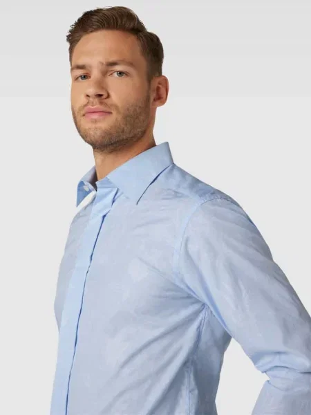 Koszula smokingowa o kroju slim fit z wysokiej jakości bawełny model ‘FLORAL JACQUARD’ Eton błękitna