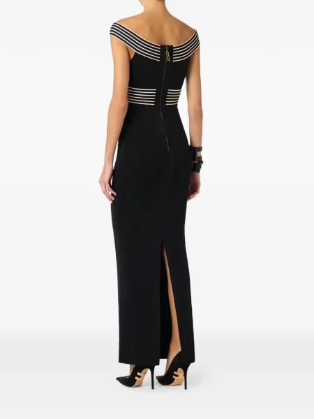 Rochie maxi Elisabetta Franchi cu dungi lungă de costum negru