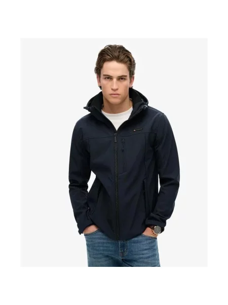 Kurtka z kapturem Superdry Soft Shell niebieska