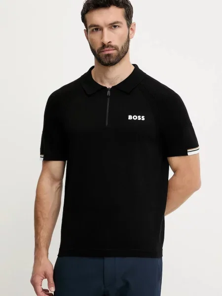 BOSS Green tricou polo uni negru