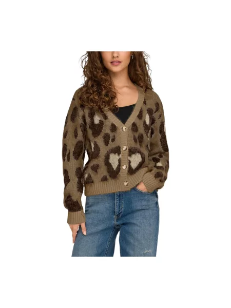 Kardigan Only wełniany w panterkę brązowy