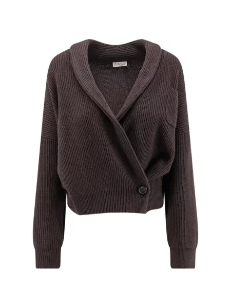 Gulerat cardigan Brunello Cucinelli tricotate maro
