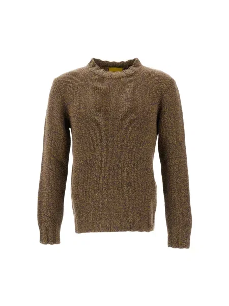 Sweter Customer Lovers wełniany z okrągłym dekoltem brązowy