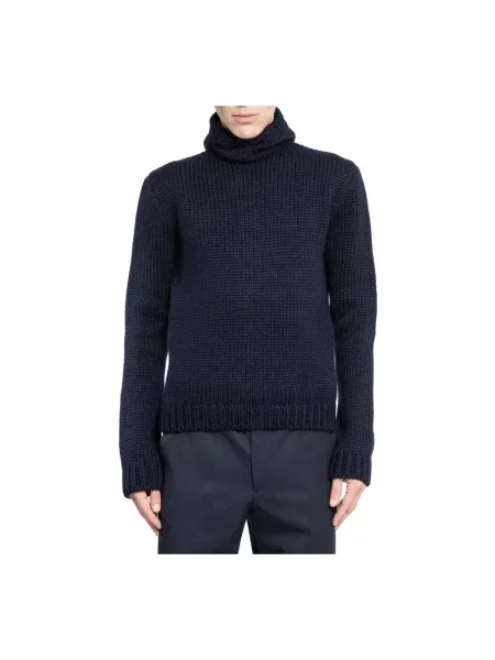 Sweter Prada wełniany z kapturem niebieski