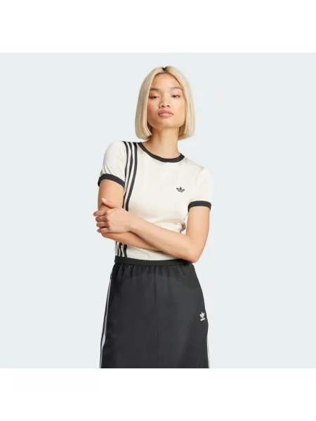 Dzianinowa krótka koszulka Adidas Originals w paski biała