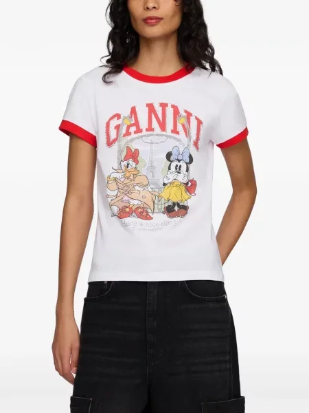 Tricou Ganni cu imagine alb